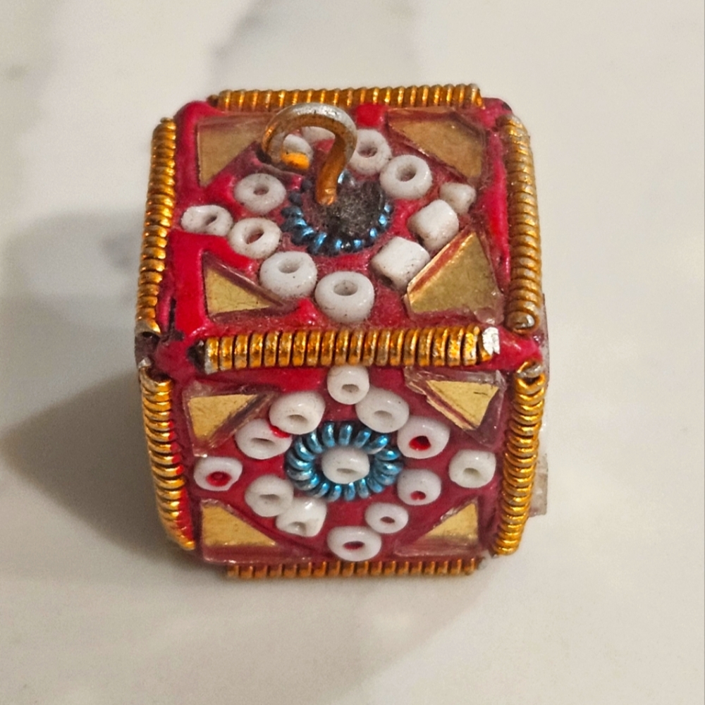 India Handcrafted Red & Gold Bead Jewelry Pendant Unqiue India Pendant Handmade